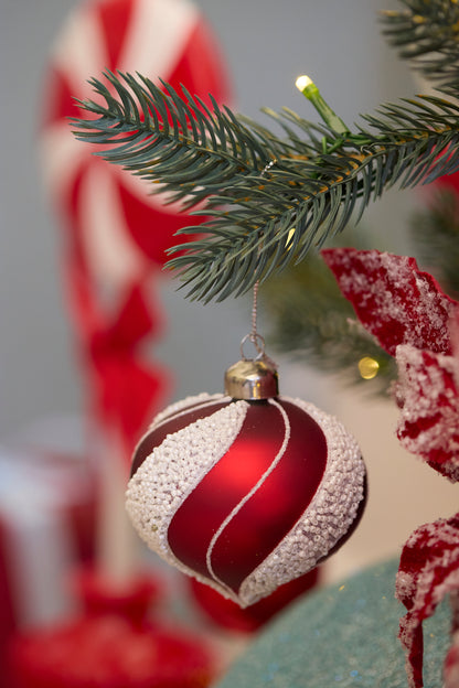 Red And White Beaded Swirl Onion Bauble