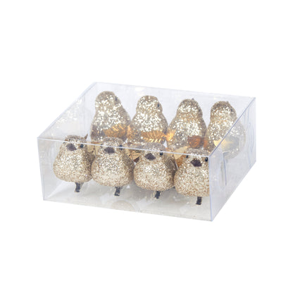 8pk Champagne Glitter Clip Bird