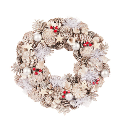 33cm Silver And Ivory Pinecone Wreath