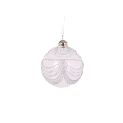 Silver Scalloped Glittered Round Bauble