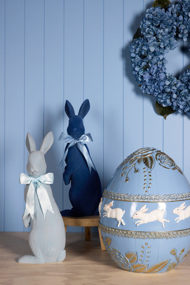 EXQUISITE DARK BLUE FLOCKED RABBIT