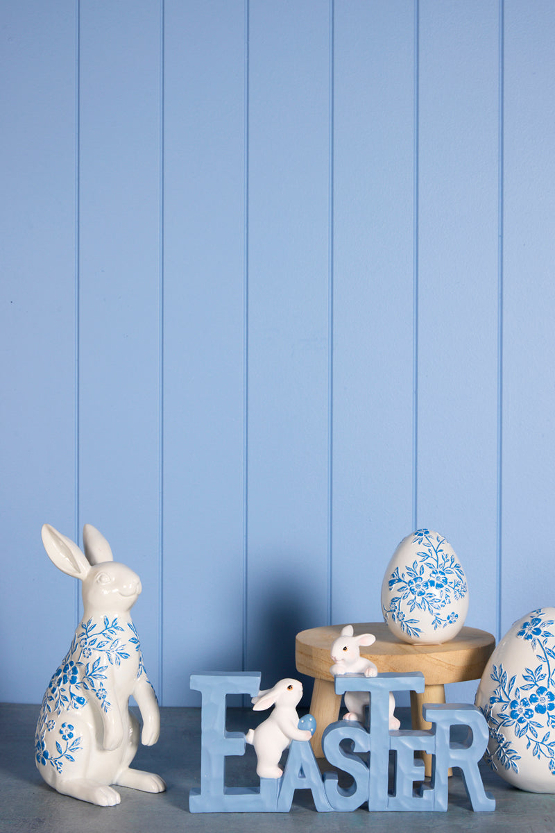 BLUE AND WHITE FLORAL RABBIT