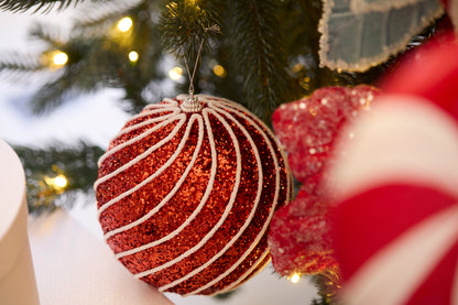 Xl Red And White Swirl Bauble