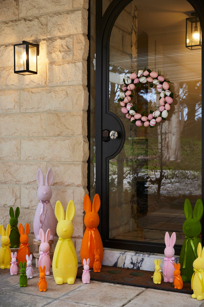 Large Flocked Rabbit With Bow Yellow