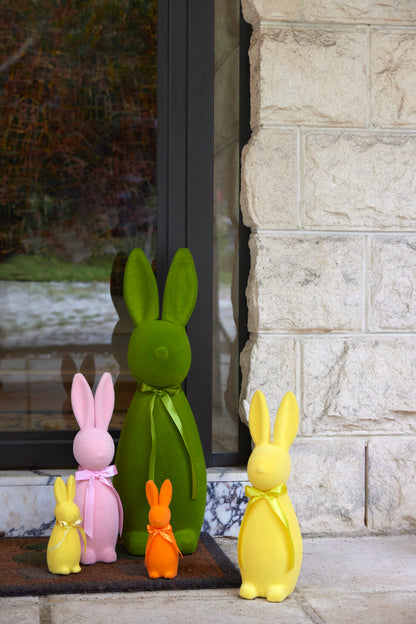 Mini Flocked Rabbit With Bow Yellow