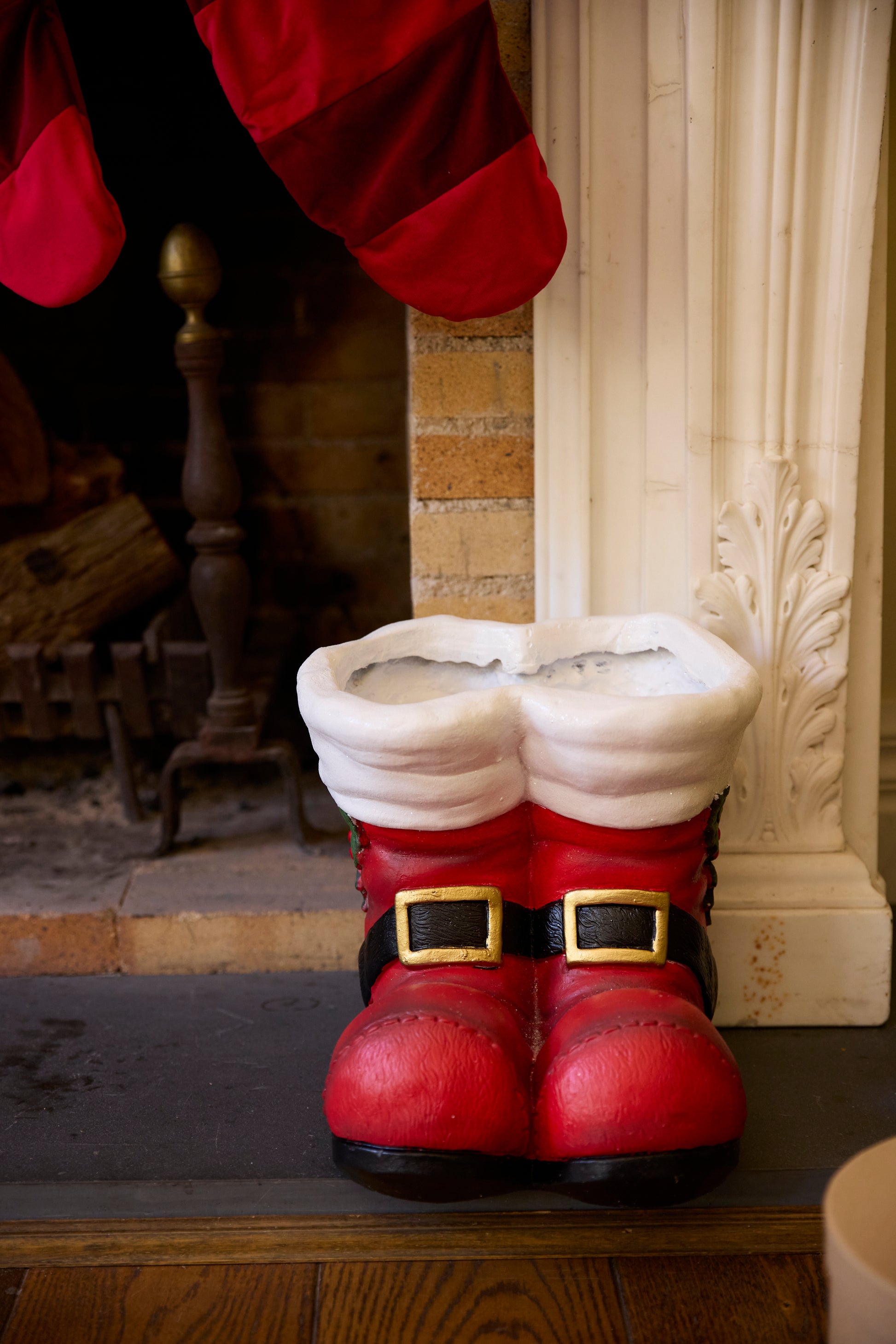 santa boots planter pot Red Santa Boots Planter – Holly & Ivy