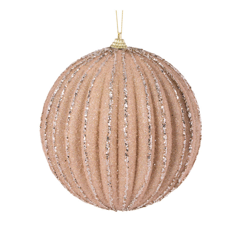 XL Champagne Glitter Ribbed Bauble