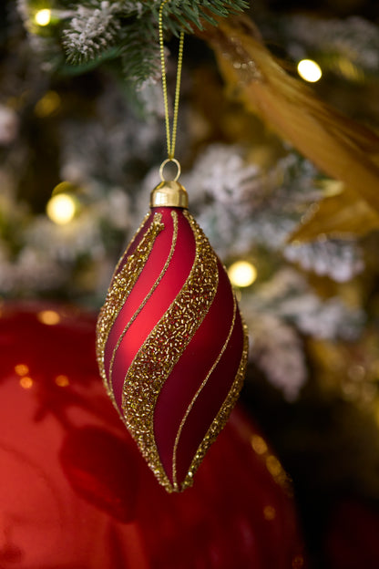 Red Beaded Swirl Drop Bauble