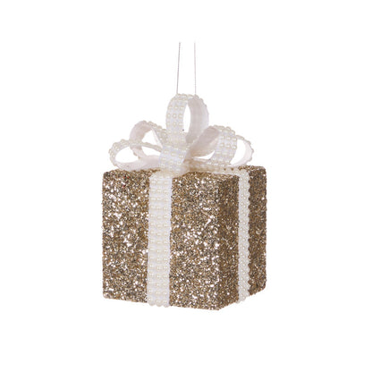 10cm Champagne And White Glittered Gift Box