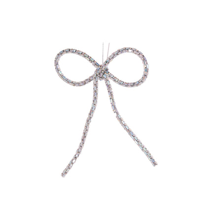 Silver Beaded Bow Ornament