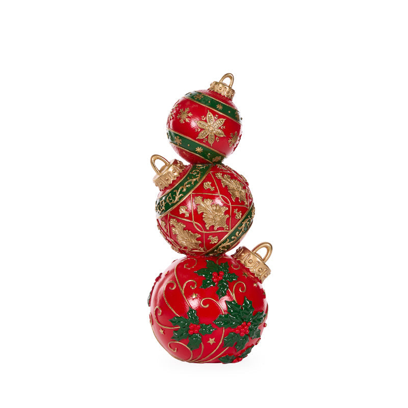 41cm Red Green Snowflake Bauble Stack