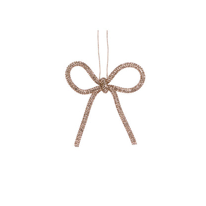 9cm Champagne Beaded Bow Ornament