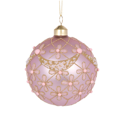 10cm Matte Pink Gold Scalloped Floral Bauble