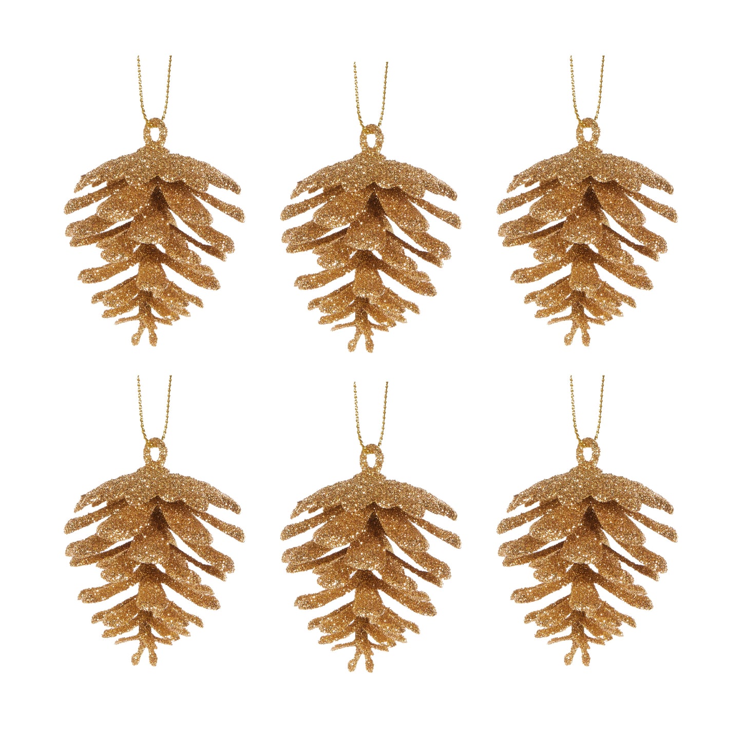 6pk Glittered Gold Pinecones Hanging