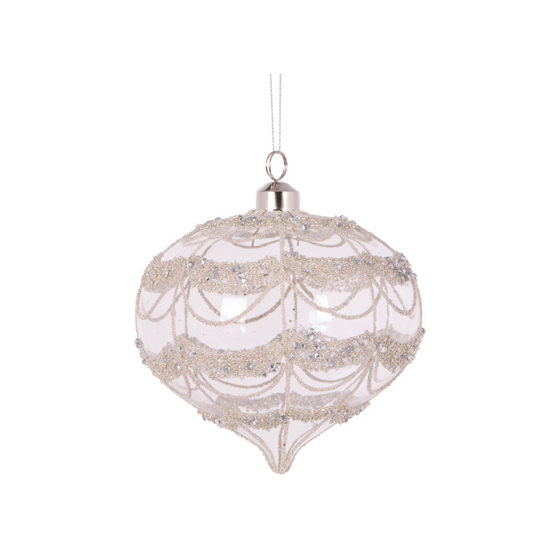 Round Silver Glittered Scallop Onion Bauble