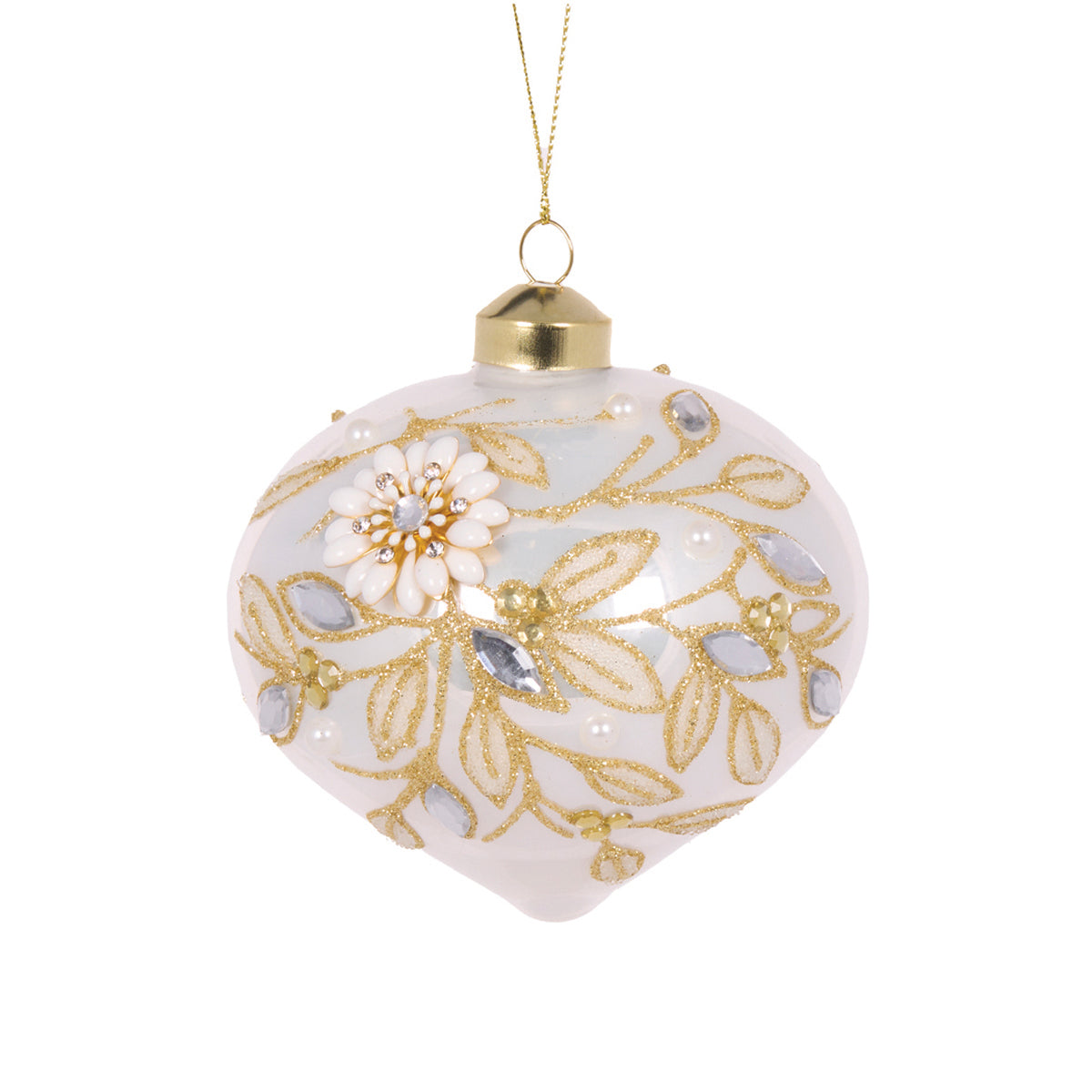 Ivory Embellished Foliage Onion Bauble