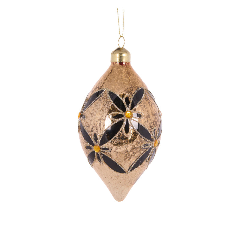 Black And Gold Floral Drop Bauble