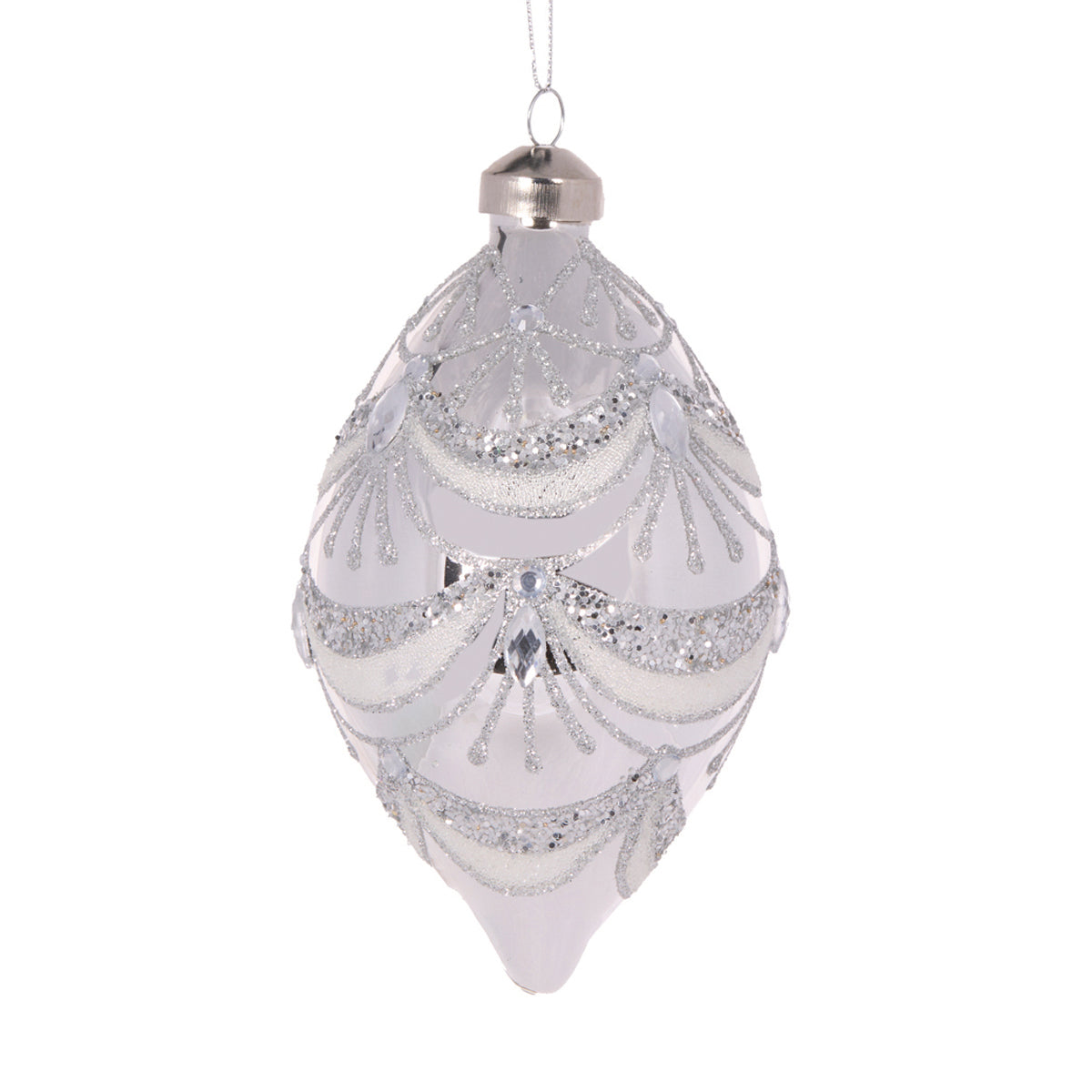 Silver Beaded Victorian Drop Bauble