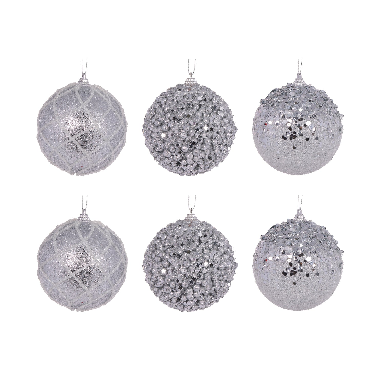 6 Pack Silver Shatterproof Baubles