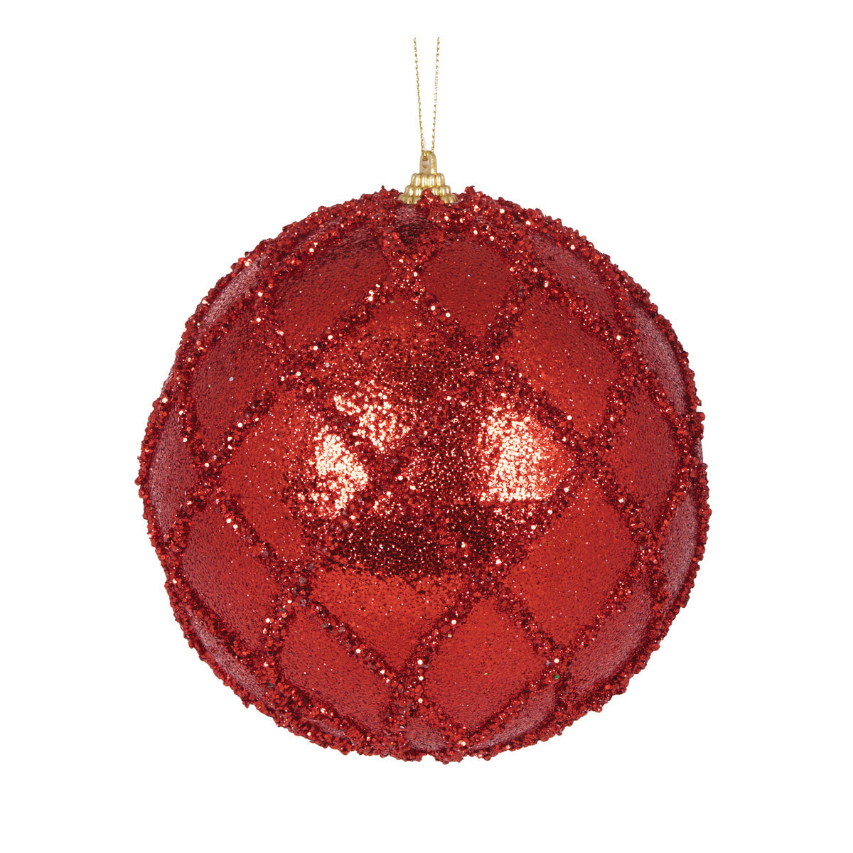 XL RED GLITTERED LATTICE BAUBLE