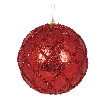 XL RED GLITTERED LATTICE BAUBLE