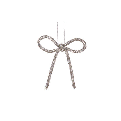 9cm Silver Beaded Bow Ornament