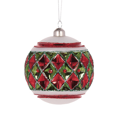 Frosted Red And Green Quilt Bauble