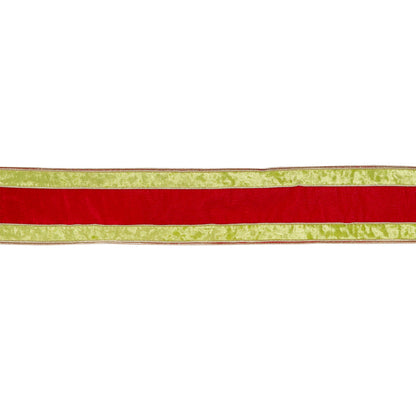 10cm Double Stripe Red And Gold Velvet Ribbon