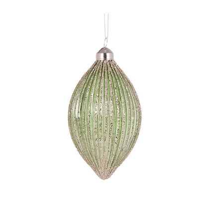 Sage Simple Ribbed Drop Bauble