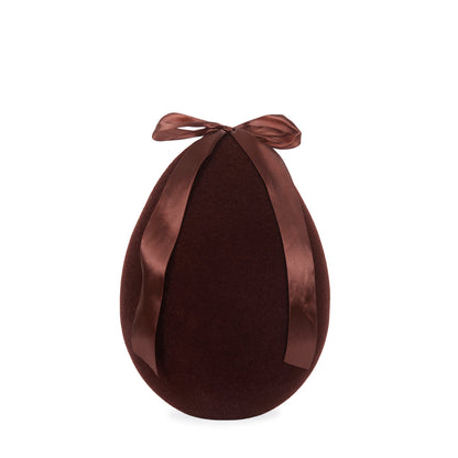 LARGE FLOCKED EGG WITH BOW BROWN
