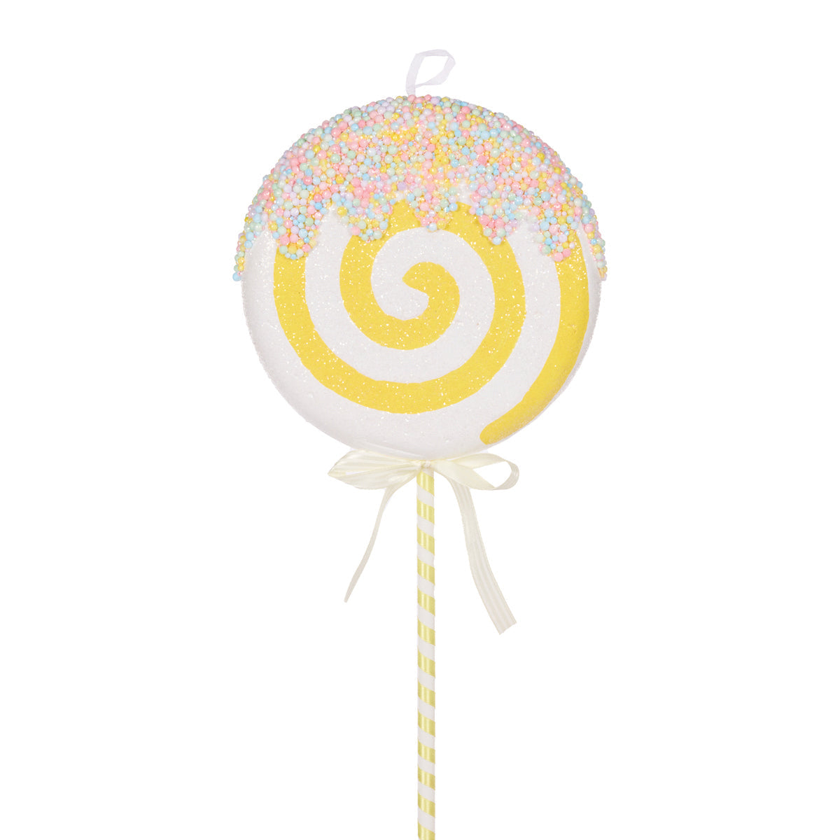 Iced Sprinkle Yellow Swirl Lollipop