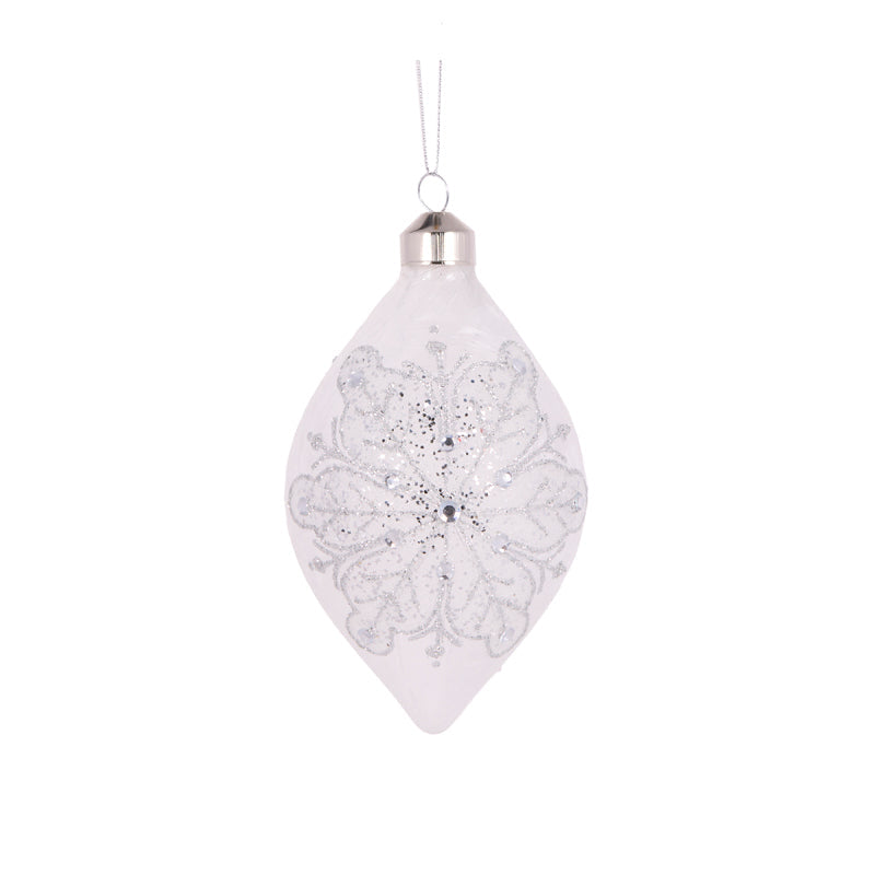 Round Glittered Snowflake Drop Bauble
