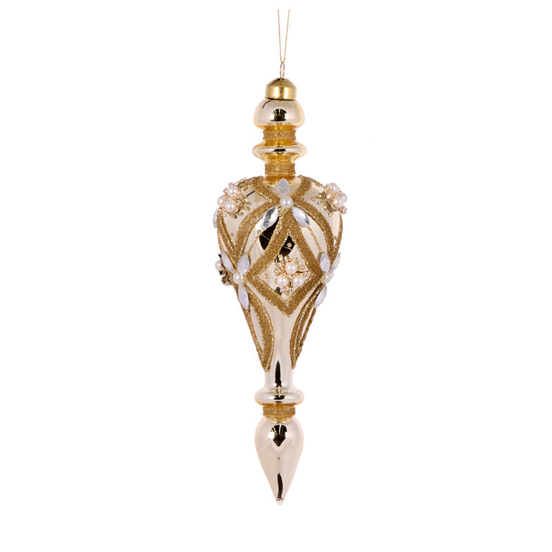 Champagne Beaded Deco Round Finial