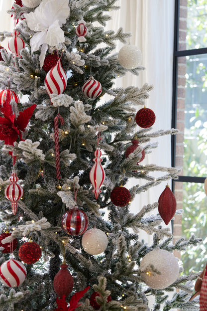 Red And White Glitter Swirl Round Bauble