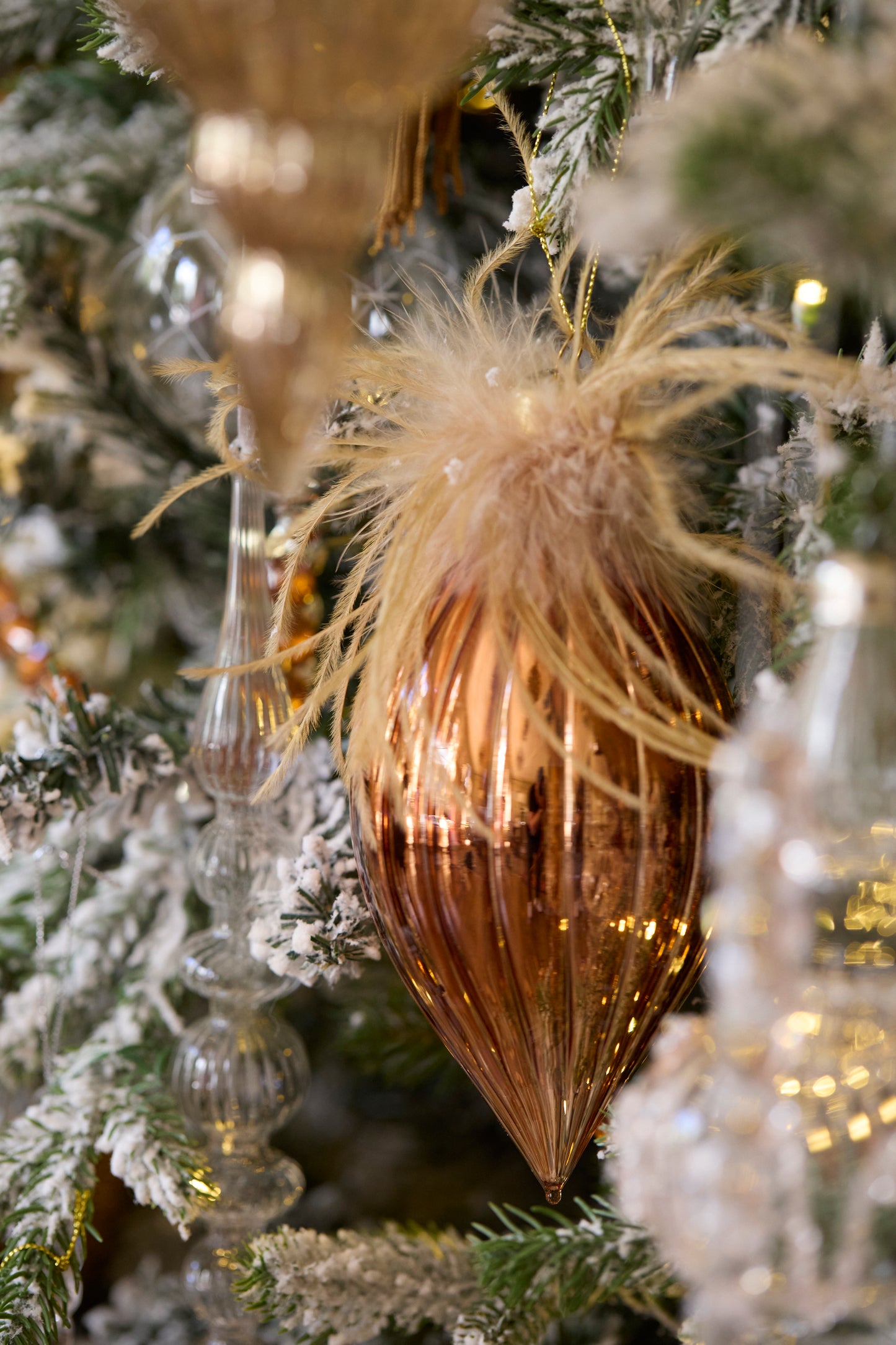 Feather Topped Copper Drop Bauble