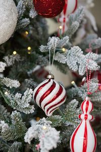 Red And White Glitter Swirl Drop Bauble