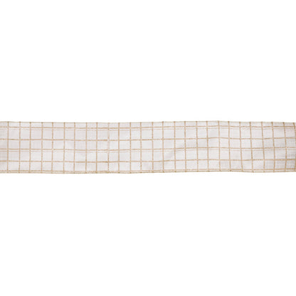 10cm White And Gold Check Velvet Ribbon