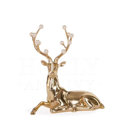 SITTING GOLD DEER WITH PEARLS