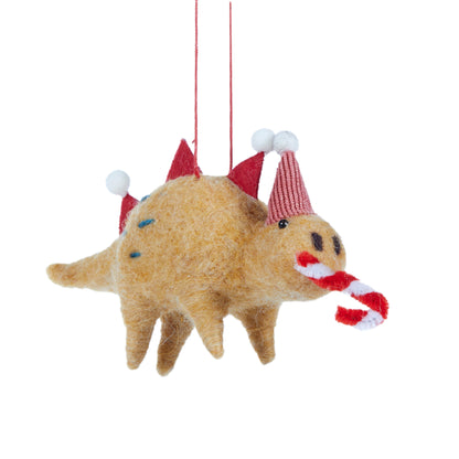 Yellow Wool T-Rex With Candy Cane