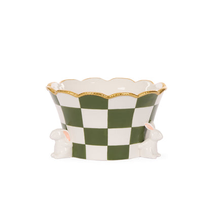 VERDANT CHECK CERAMIC BUNNIES PLANTER