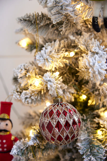 Red And White Intricate Diamond Bauble