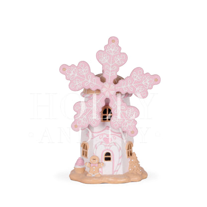 LED PINK GINGERBREAD WINDMILL