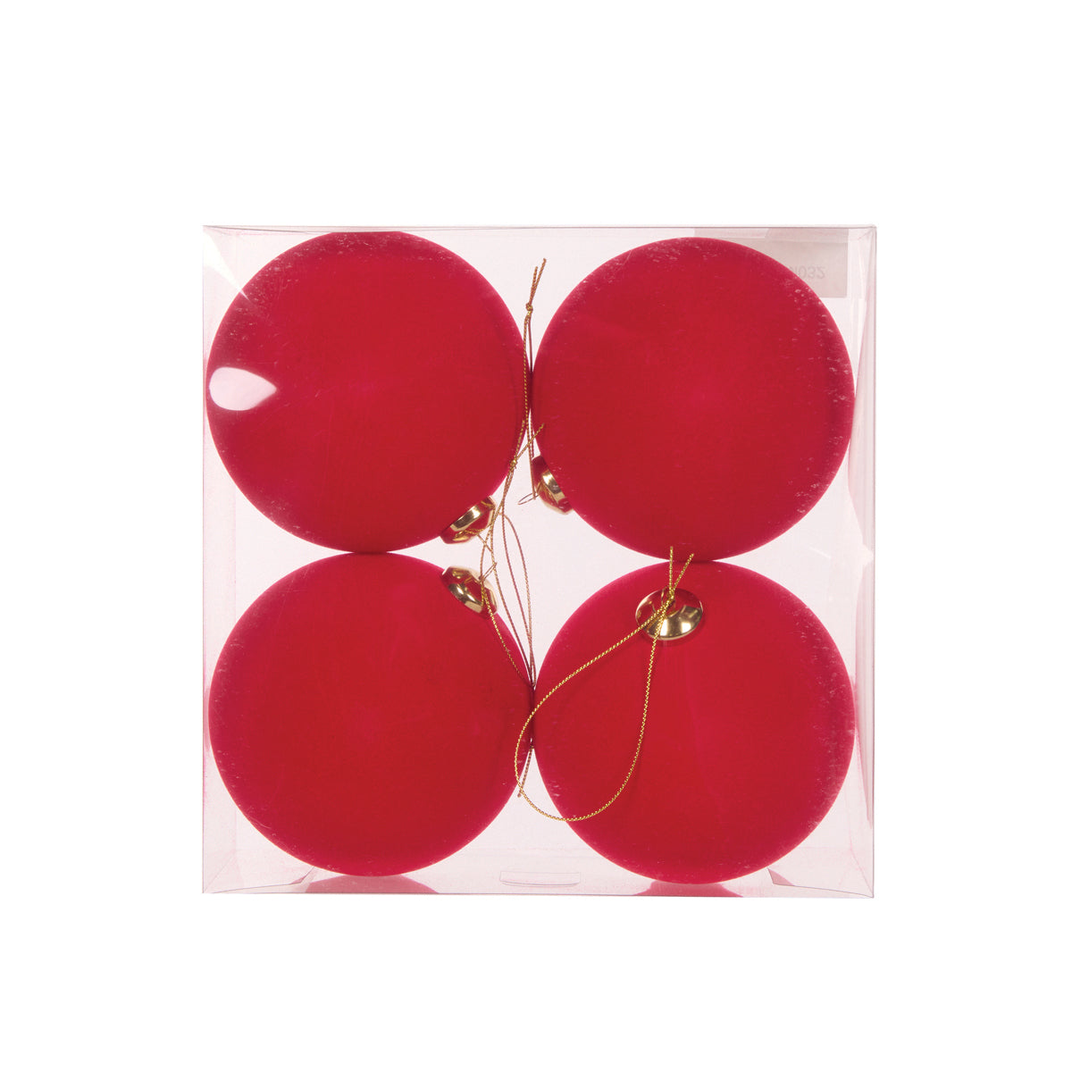 4PK RED FLOCKED BAUBLES