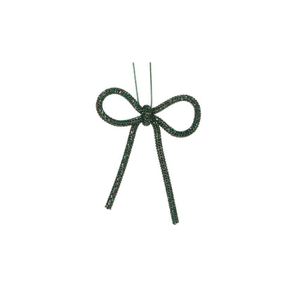 9cm Dark Green Beaded Bow Ornament