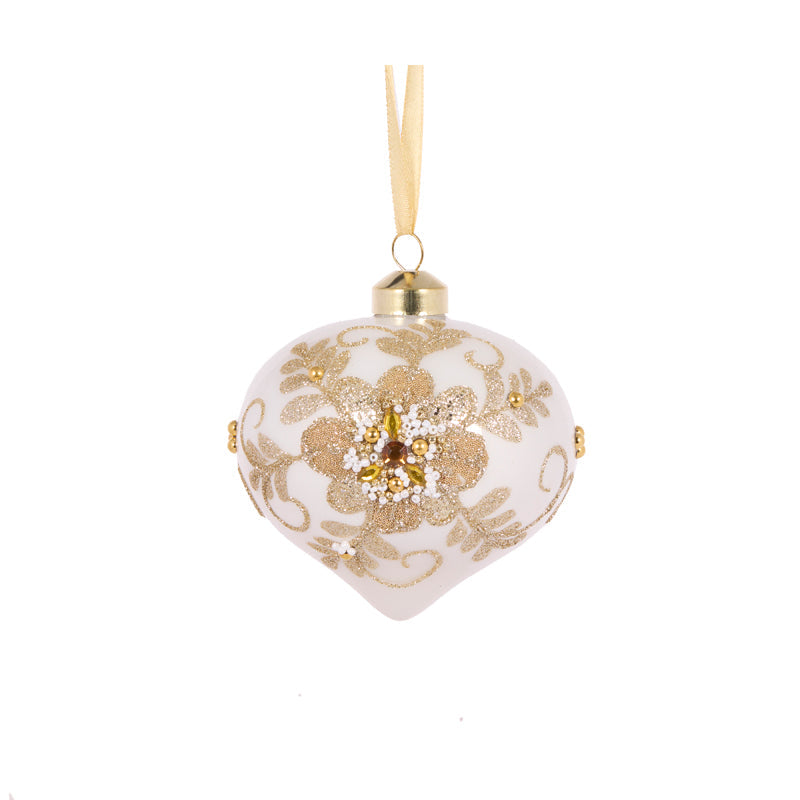 Glittered Lace Floral Onion Bauble