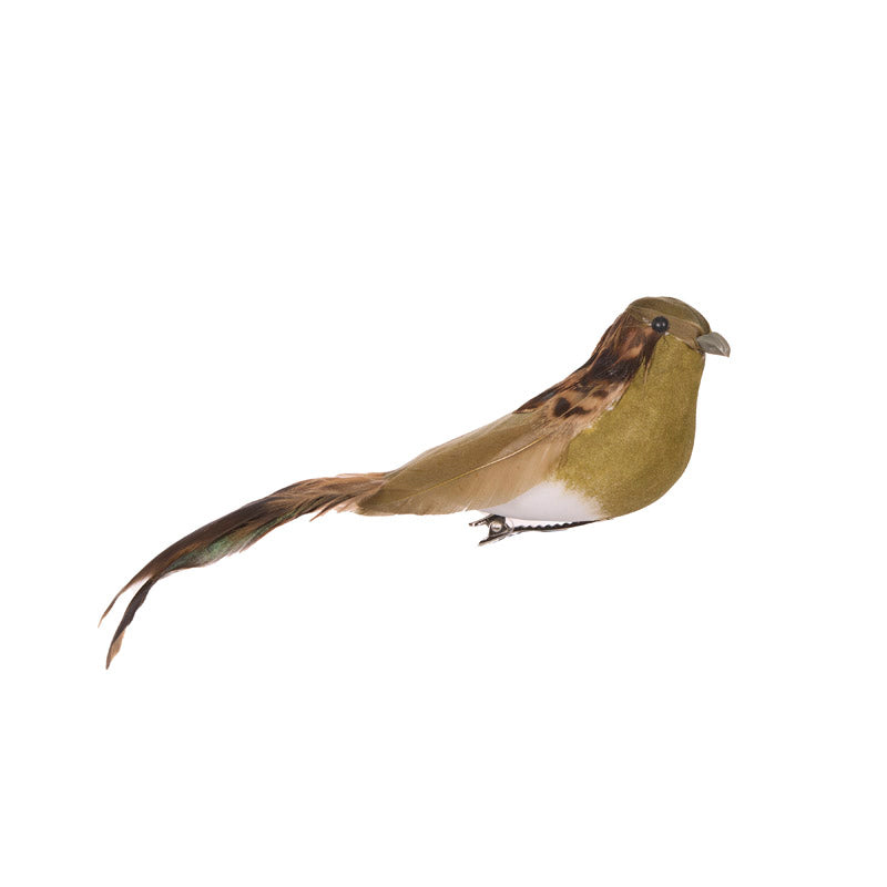 Olive Feather Clip Bird