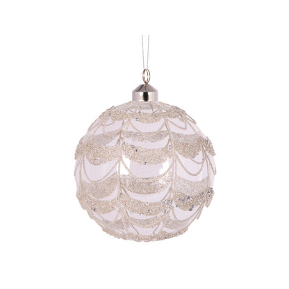 Round Silver Glittered Scallop Bauble