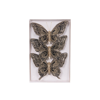 3PK BLACK AND CHAMPAGNE BUTTERFLIES
