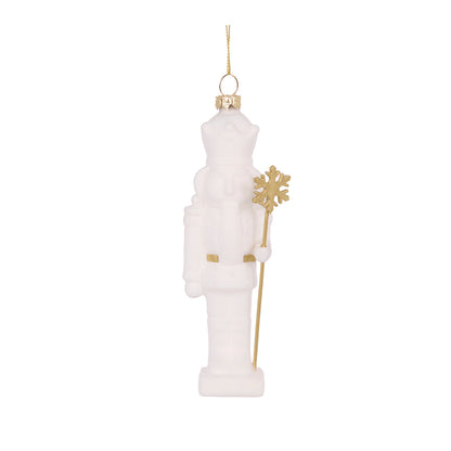 GLASS WHITE NUTCRACKER WITH STAFF HANGING