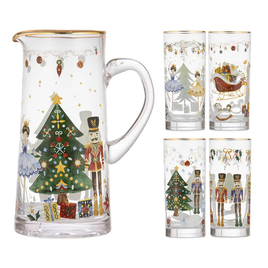 Christmas Wonderland Crystal Jug & 4 Tumblers Set